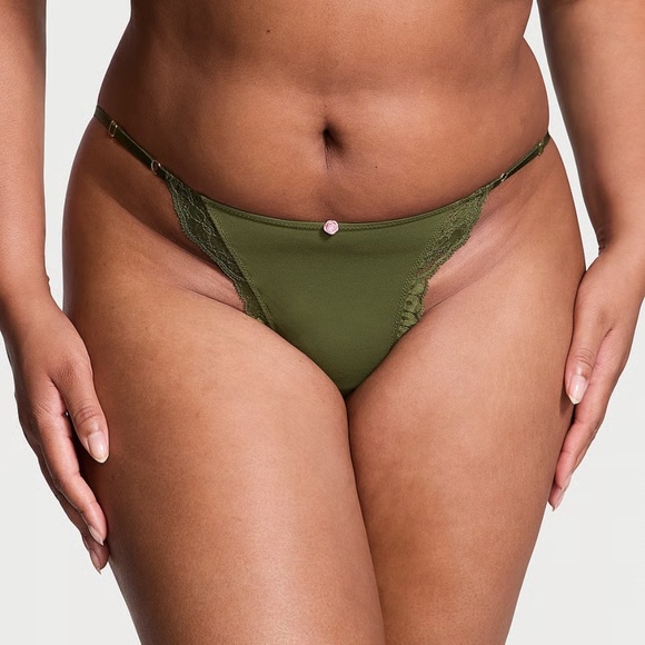 Victoria's Secret Lace-Trim Adjustable String Bikini Panty Woodland Green XL NEW - Picture 5 of 6